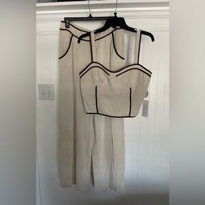 Elegant Cream Linen Two Piece Set with Brown Accents